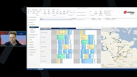 VISITOUR von Solvares Field Service mit digitaler Einsatzplanung und Tourenoptimierung für Servicetechniker auf Karte